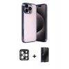 MARSİLYAN™- iPhone 15 Pro Max Kılıf Vadi Minimal - Siyah 3D Antistatik Hayalet Cam Ekran Koruyucu + PVD Metal Kamera Lens - LT