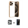 MARSİLYAN™- iPhone 15 Pro Max Kılıf Vadi Minimal - Siyah 3D Antistatik Hayalet Cam Ekran Koruyucu + PVD Metal Kamera Lens - LT