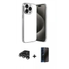 MARSİLYAN™- iPhone 15 Pro Max Kılıf Vadi Minimal - Siyah 3D Antistatik Hayalet Cam Ekran Koruyucu + Raze Metal Kamera Lens - GS