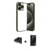 MARSİLYAN™- iPhone 15 Pro Max Kılıf Vadi Minimal - Siyah 3D Antistatik Hayalet Cam Ekran Koruyucu + Raze Metal Kamera Lens - GS