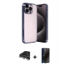 MARSİLYAN™- iPhone 15 Pro Max Kılıf Vadi Minimal - Siyah 3D Antistatik Hayalet Cam Ekran Koruyucu + Raze Metal Kamera Lens - GS