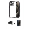 MARSİLYAN™- iPhone 15 Pro Max Kılıf Vadi Minimal - Siyah 3D Antistatik Hayalet Cam Ekran Koruyucu + Raze Metal Kamera Lens - GS