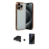 MARSİLYAN™- iPhone 15 Pro Max Kılıf Vadi Minimal - Siyah 3D Antistatik Hayalet Cam Ekran Koruyucu + Raze Metal Kamera Lens - GS