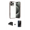 MARSİLYAN™- iPhone 15 Pro Max Kılıf Vadi Minimal - Siyah 3D Antistatik Hayalet Cam Ekran Koruyucu + Raze Metal Kamera Lens - GS