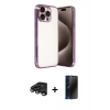 MARSİLYAN™- iPhone 15 Pro Max Kılıf Vadi Minimal - Siyah 3D Antistatik Hayalet Cam Ekran Koruyucu + Raze Metal Kamera Lens - TMGI