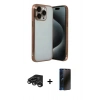 MARSİLYAN™- iPhone 15 Pro Max Kılıf Vadi Minimal - Siyah 3D Antistatik Hayalet Cam Ekran Koruyucu + Raze Metal Kamera Lens - TMGI