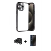 MARSİLYAN™- iPhone 15 Pro Max Kılıf Vadi Minimal - Siyah 3D Antistatik Hayalet Cam Ekran Koruyucu + Raze Metal Kamera Lens - TMGI