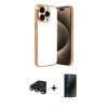 MARSİLYAN™- iPhone 15 Pro Max Kılıf Vadi Minimal - Siyah 3D Antistatik Hayalet Cam Ekran Koruyucu + Raze Metal Kamera Lens - TMGI