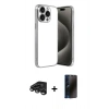 MARSİLYAN™- iPhone 15 Pro Max Kılıf Vadi Minimal - Siyah 3D Antistatik Hayalet Cam Ekran Koruyucu + Raze Metal Kamera Lens - TMGI