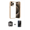 MARSİLYAN™- iPhone 15 Pro Max Kılıf Vadi Minimal - Siyah 3D Antistatik Hayalet Cam Ekran Koruyucu + Turuncu PVD Metal Kamera Lens