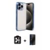 MARSİLYAN™- iPhone 15 Pro Max Kılıf Vadi Minimal - Siyah 3D Antistatik Hayalet Cam Ekran Koruyucu + Turuncu PVD Metal Kamera Lens