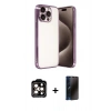 MARSİLYAN™- iPhone 15 Pro Max Kılıf Vadi Minimal - Siyah 3D Antistatik Hayalet Cam Ekran Koruyucu + Turuncu PVD Metal Kamera Lens
