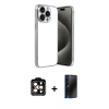 MARSİLYAN™- iPhone 15 Pro Max Kılıf Vadi Minimal - Siyah 3D Antistatik Hayalet Cam Ekran Koruyucu + Turuncu PVD Metal Kamera Lens
