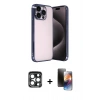 MARSİLYAN™- iPhone 15 Pro Max Kılıf Vadi Minimal - Siyah 3D Antistatik Mat Seramik Nano Ekran Koruyucu + PVD Metal Kamera Lens - LT