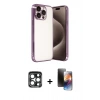 MARSİLYAN™- iPhone 15 Pro Max Kılıf Vadi Minimal - Siyah 3D Antistatik Mat Seramik Nano Ekran Koruyucu + PVD Metal Kamera Lens - LT