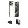 MARSİLYAN™- iPhone 15 Pro Max Kılıf Vadi Minimal - Siyah 3D Antistatik Mat Seramik Nano Ekran Koruyucu + Lacivert Raze Metal Kamera Lens