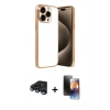 MARSİLYAN™- iPhone 15 Pro Max Kılıf Vadi Minimal - Siyah 3D Antistatik Mat Seramik Nano Ekran Koruyucu + Lacivert Raze Metal Kamera Lens