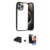 MARSİLYAN™- iPhone 15 Pro Max Kılıf Vadi Minimal - Siyah 3D Antistatik Mat Seramik Nano Ekran Koruyucu + Lacivert Raze Metal Kamera Lens