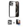 MARSİLYAN™- iPhone 15 Pro Max Kılıf Vadi Minimal - Siyah 3D Antistatik Mat Seramik Nano Ekran Koruyucu + PVD Metal Kamera Lens - LT