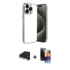 MARSİLYAN™- iPhone 15 Pro Max Kılıf Vadi Minimal - Siyah 3D Antistatik Mat Seramik Nano Ekran Koruyucu + Lacivert Raze Metal Kamera Lens