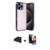 MARSİLYAN™- iPhone 15 Pro Max Kılıf Vadi Minimal - Siyah 3D Antistatik Mat Seramik Nano Ekran Koruyucu + Lacivert Raze Metal Kamera Lens