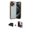 MARSİLYAN™- iPhone 15 Pro Max Kılıf Vadi Minimal - Siyah 3D Antistatik Mat Seramik Nano Ekran Koruyucu + Lacivert Raze Metal Kamera Lens