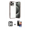 MARSİLYAN™- iPhone 15 Pro Max Kılıf Vadi Minimal - Siyah 3D Antistatik Mat Seramik Nano Ekran Koruyucu + PVD Metal Kamera Lens - GS