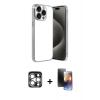 MARSİLYAN™- iPhone 15 Pro Max Kılıf Vadi Minimal - Siyah 3D Antistatik Mat Seramik Nano Ekran Koruyucu + PVD Metal Kamera Lens - GS