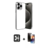 MARSİLYAN™- iPhone 15 Pro Max Kılıf Vadi Minimal - Siyah 3D Antistatik Mat Seramik Nano Ekran Koruyucu + PVD Metal Kamera Lens - GI