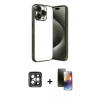 MARSİLYAN™- iPhone 15 Pro Max Kılıf Vadi Minimal - Siyah 3D Antistatik Mat Seramik Nano Ekran Koruyucu + PVD Metal Kamera Lens - GI