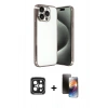 MARSİLYAN™- iPhone 15 Pro Max Kılıf Vadi Minimal - Siyah 3D Antistatik Mat Seramik Nano Ekran Koruyucu + PVD Metal Kamera Lens - SH