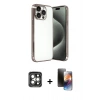 MARSİLYAN™- iPhone 15 Pro Max Kılıf Vadi Minimal - Siyah 3D Antistatik Mat Seramik Nano Ekran Koruyucu + PVD Metal Kamera Lens - GI