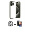 MARSİLYAN™- iPhone 15 Pro Max Kılıf Vadi Minimal - Siyah 3D Antistatik Mat Seramik Nano Ekran Koruyucu + PVD Metal Kamera Lens - GS