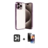 MARSİLYAN™- iPhone 15 Pro Max Kılıf Vadi Minimal - Siyah 3D Antistatik Mat Seramik Nano Ekran Koruyucu + PVD Metal Kamera Lens - GI