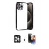 MARSİLYAN™- iPhone 15 Pro Max Kılıf Vadi Minimal - Siyah 3D Antistatik Mat Seramik Nano Ekran Koruyucu + PVD Metal Kamera Lens - GI