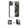 MARSİLYAN™- iPhone 15 Pro Max Kılıf Vadi Minimal - Siyah 3D Antistatik Mat Seramik Nano Ekran Koruyucu + PVD Metal Kamera Lens - SH