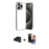 MARSİLYAN™- iPhone 15 Pro Max Kılıf Vadi Minimal - Siyah 3D Antistatik Mat Seramik Nano Ekran Koruyucu + Raze Metal Kamera Lens - TMGI