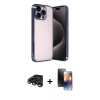 MARSİLYAN™- iPhone 15 Pro Max Kılıf Vadi Minimal - Siyah 3D Antistatik Mat Seramik Nano Ekran Koruyucu + Raze Metal Kamera Lens - TMGI