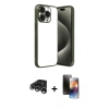 MARSİLYAN™- iPhone 15 Pro Max Kılıf Vadi Minimal - Siyah 3D Antistatik Mat Seramik Nano Ekran Koruyucu + Raze Metal Kamera Lens - GS