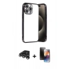 MARSİLYAN™- iPhone 15 Pro Max Kılıf Vadi Minimal - Siyah 3D Antistatik Mat Seramik Nano Ekran Koruyucu + Raze Metal Kamera Lens - GS