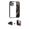 MARSİLYAN™- iPhone 15 Pro Max Kılıf Vadi Minimal - Siyah 3D Antistatik Mat Seramik Nano Ekran Koruyucu + Raze Metal Kamera Lens - TMGI