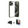 MARSİLYAN™- iPhone 15 Pro Max Kılıf Vadi Minimal - Siyah 3D Antistatik Mat Seramik Nano Ekran Koruyucu + Raze Metal Kamera Lens - TMGI
