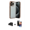 MARSİLYAN™- iPhone 15 Pro Max Kılıf Vadi Minimal - Siyah 3D Antistatik Mat Seramik Nano Ekran Koruyucu + Raze Metal Kamera Lens - TMGI