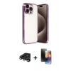 MARSİLYAN™- iPhone 15 Pro Max Kılıf Vadi Minimal - Siyah 3D Antistatik Mat Seramik Nano Ekran Koruyucu + Raze Metal Kamera Lens - TMGI