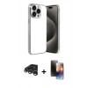 MARSİLYAN™- iPhone 15 Pro Max Kılıf Vadi Minimal - Siyah 3D Antistatik Mat Seramik Nano Ekran Koruyucu + Raze Metal Kamera Lens - GS