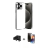 MARSİLYAN™- iPhone 15 Pro Max Kılıf Vadi Minimal - Siyah 3D Antistatik Mat Seramik Nano Ekran Koruyucu + Siyah Raze Metal Kamera Lens
