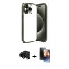 MARSİLYAN™- iPhone 15 Pro Max Kılıf Vadi Minimal - Siyah 3D Antistatik Mat Seramik Nano Ekran Koruyucu + Siyah Raze Metal Kamera Lens