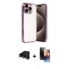 MARSİLYAN™- iPhone 15 Pro Max Kılıf Vadi Minimal - Siyah 3D Antistatik Mat Seramik Nano Ekran Koruyucu + Siyah Raze Metal Kamera Lens