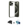 MARSİLYAN™- iPhone 15 Pro Max Kılıf Vadi Minimal - Siyah 3D Antistatik Seramik Nano Ekran Koruyucu + Raze Metal Kamera Lens - GS