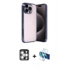 MARSİLYAN™- iPhone 15 Pro Max Kılıf Vadi Minimal - Siyah 3D Antistatik Seramik Nano Ekran Koruyucu + PVD Metal Kamera Lens - GS